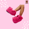Girl Wearing Cherry Red Color TeddyToes™ -  Fluffy Slides on her feet